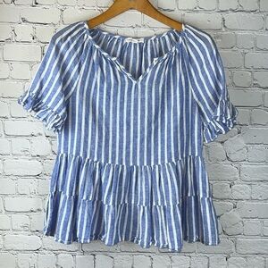 BEACHLUNCHLOUNGE Striped Cotton Top Blue White XS
